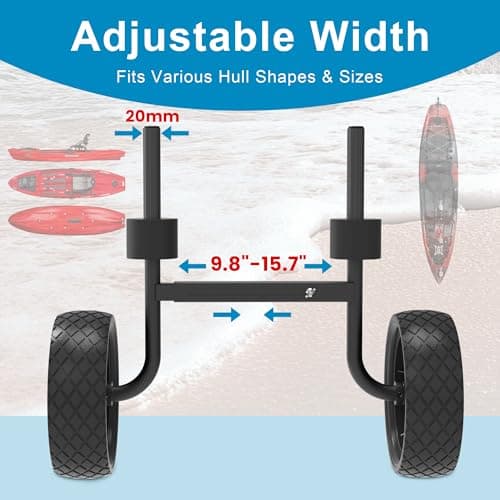 GanFindX Heavy Duty Kayak Cart | Adjustable Foldable Trolley with Durable Wheels, Portable Kayak Transport Cart, Tie-Down Straps Included (Jet Black-Adjustable Width) 5