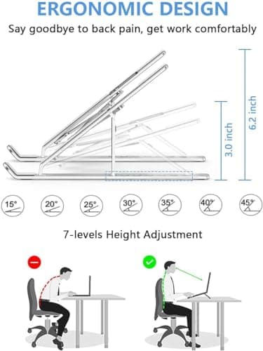 kpxidong Aluminum Alloy Laptop Senior - Upgraded Design+7 Angles Adjustable Aluminum Ergonomic Foldable Portable Desktop Holder Apply HP, Dell9-17” Laptops,Laptop Riser Laptop Accessories（Silvery） 9