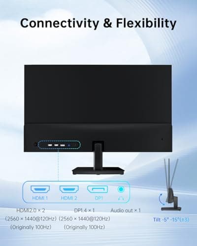 KTC 27 Inch Computer Monitor - QHD (2560 x 1440) Display, Up to 120Hz Monitor, IPS Panel, 123% sRGB, HDMI 2.0 x 2 & DP 1.4 x1, Adaptive Sync, Eye-Friendly Screen PC Monitors for Work Gaming, H27D9 7