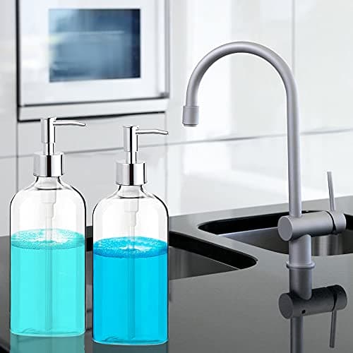 Clear Soap Dispenser with Rust Proof Pump, Waterproof Labels (2 Pack,16 Oz), Plastic Hand Soap Dish Soap Dispenser for Kitchen Bathroom 7