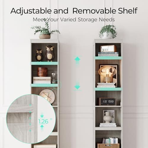 LINSY HOME 5-Shelf Bookcase, Narrow Bookshelves Floor Standing Display Storage Shelves 68 in Tall Bookcase Home Decor Furniture for Home Office, Living Room, Bed Room - White Oak 5
