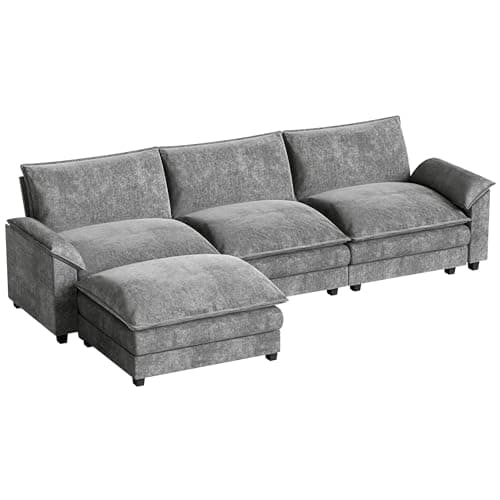 Homall 119" Modular Sectional Sofa, L Shaped Sofa Couch with Reversible Ottoman, DIY Combination Chenille Deep 3-Seat Cloud Couch for Living Room, Apartment (Light Grey, L Shaped Sofa) 7