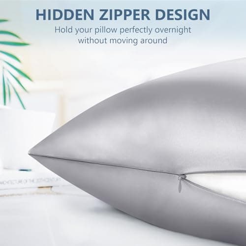 BYTB Silk Pillow Cases Queen Size 100% Mulberry Silk Pillowcase for Hair and Skin 22 Momme Both Side Grade 6A Silk Cooling Soft Breathable 20 x 30 Inches with Hidden Zipper 1PC, Grey 5