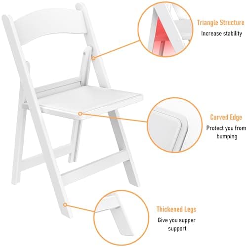 Allpop Resin Folding Chair with Vinyl Padded Seat, 550LB Capacity, Commercial Chair Set for Party Wedding Picnic Events, White 7