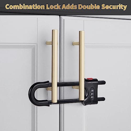 4 Packs U-Shaped Sliding Cabinet Locks, Baby Proofing Cabinets with Adjustable Child Safety Lock, Childproof Latches for Knobs, Handles on Kitchen Doors and Home Drawers Closet - Black 5