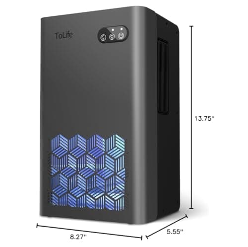 ToLife Dehumidifier for Home 95 OZ Water Tank, 1000 sq.ft Dehumidifiers for Basement Bedroom Bathroom with Auto Shut Off 7 Colors LED Light, Grey 8