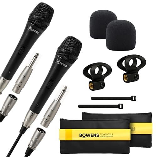Bowens Dynamic Microphone 2-Pack – Wired Handheld XLR Mics with 15ft Cables, Professional Vocal Microphones for Singing, Karaoke, Podcasting, PA Systems, and Studio Recording Microfono