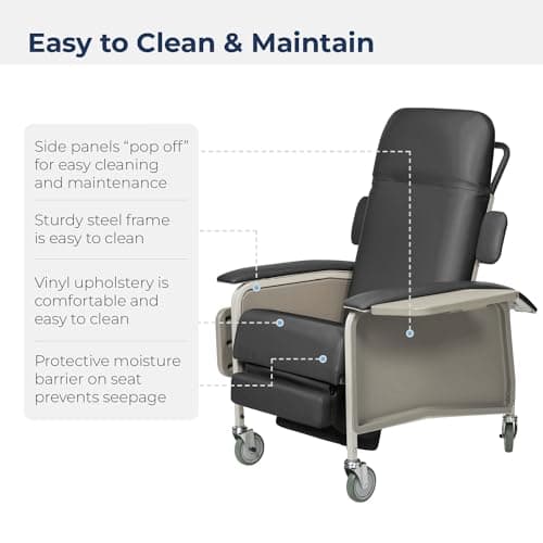 Drive Medical 4 Position Clinical Care Geri Chair Recliner, Reclining Padded Chair with Armrests, Charcoal 6