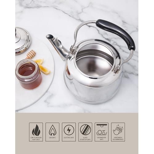 Martha Stewart Kingstree Large 2 Qt Stainless Steel Tea Kettle – Heavy Gauge Durable Whistling Tea Kettle for Stove Top, Easy Pour, Classic Design 5