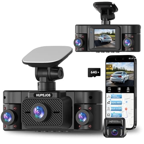 Dash Cam Front and Rear Inside, 360° Dash Camera for Cars 4 Channel 2K FHD Mini Dashcam, Car Camera Built-in WiFi GPS, Free 64G Card, Voice Control, Night Vision WDR/HDR, 24/7 Parking Mode V50-4CH