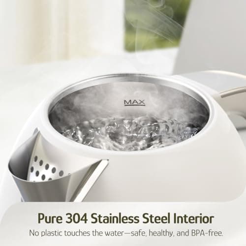 Hazel Quinn Electric Kettle - 1.7 Liters (57oz) Stainless Steel Water Kettle, BPA-Free Interior, 1200W Fast Boiling, Cordless, Rotational Base, Automatic Shut Off & One-Touch LED - Pearl White 5