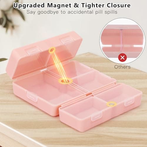 FYY Daily Pill Organizer, 7 Compartments Portable Pill Case Travel Pill Organizer,[Folding Design] Pill Box for Purse Pocket to Hold Vitamins,Cod Liver Oil,Supplements and Medication-Pink 4