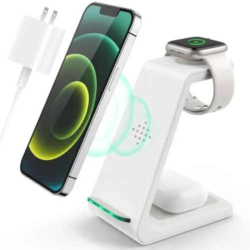 3 in 1 Wireless Charging Station, 2026 Upgraded Fast Desk Charger Station for iPhone 17 16 15 14 13 12 Pro Max Plus, Charger Stand for Apple Watch 11 10 9 8 7 6 5 4 3 2 Ultra SE, Airpods 4 3 2 Pro