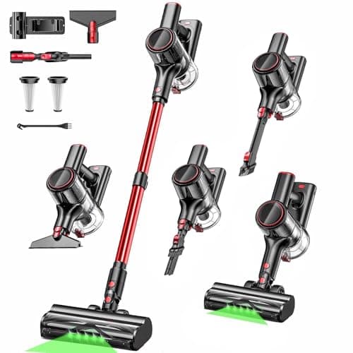 OUYFHK Cordless Vacuum Cleaner, 45KPA 8-in-1 Vacuum Cleaners for Home, 45Mins Runtime, Anti-Tangle Stick Vacuum with LED Display, Rechargeable Lightweight Vacuum for Pet Hair/Carpet/Floor (Red)