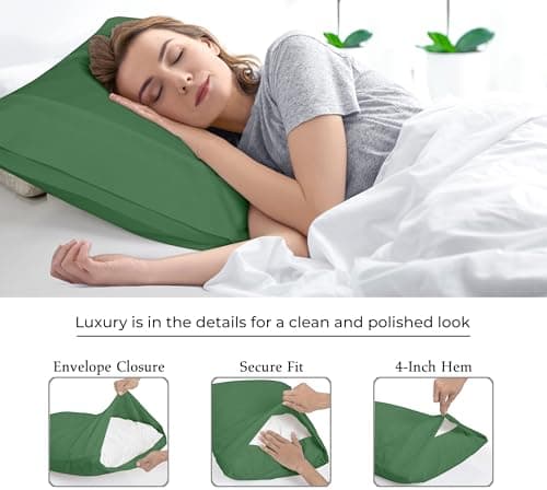 Royale Linens Queen Pillowcase Set of 2 - Bed Pillow Cover - 20" x 30" - Pillowcases - 1800 Brushed Microfiber, Wrinkle & Fade Resistant - Soft & Cozy- Queen Size Pillow Case (Hunter Green) 7