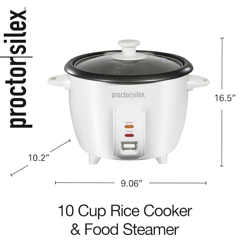 Proctor Silex Rice Cooker & Food Steamer, 10 Cups Cooked (5 Cups Uncooked), Includes Steam and Rinsing Basket, White (37533G) 8