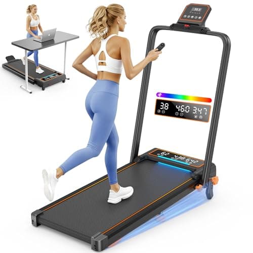 Walking Pad Treadmill with 15% Incline & Dual LED Display, 4 in 1 Walking Pad with Handle Bar, 3.5HP Foldable Treadmill with Incline, Treadmills for Home 350LBS, 4 Adjustable Incline, RGB Light