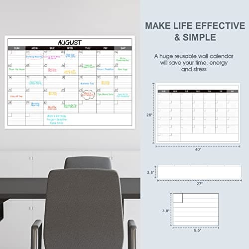 Large Dry Erase Calendar for Wall - Undated 1 Month Big Wall Calendar, 40" x 30", Erasable & Reusable Laminated Calendar with 8 Round Stickers, Great Layout Wall Calendar Dry Erase - Grey 5