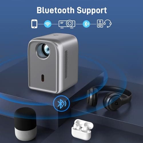 Mini Portable Projector with WiFi and Bluetooth, Outdoor Projector 1080P HD Support, 15000 Lumen, Movie Projectors for Outdoor Use, Home Theater, Bedroom, Wireless to iPhone, ipad, Speaker, Fire Stick 6