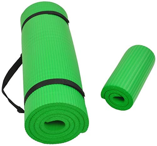 Fitvids All Purpose 1/2-Inch Extra Thick High Density Anti-Tear Exercise Yoga Mat and Knee Pad with Carrying Strap, Green