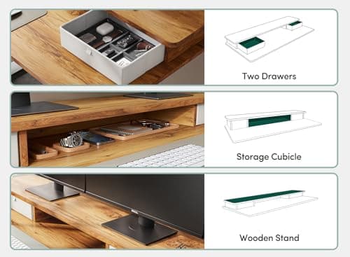 FEZIBO 55'' x 24'' Height Adjustable Electric Standing Desk with Double Drawer, Home Office Stand Up Table with 4 Height-Adjustable Feets & 2 Hooks, Light Rustic 5