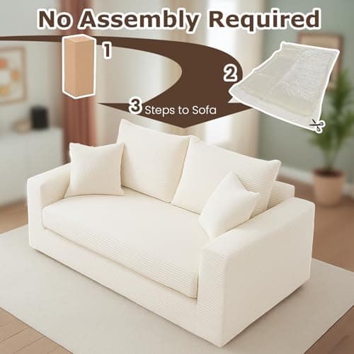 cidludto Convertible Sofa Bed, 3 in 1 Loveseat Folding Couch Bed Foldable - Chaise Lounge Chair & Floor Futon Sleeper, Corduroy Pull Out Sofa Bed with 4 Pillows for Living Room, Beige 7
