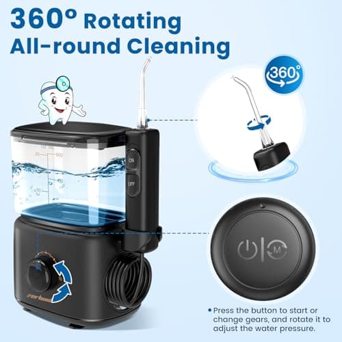 Water Flosser Oral Irrigator for Teeth: Electric Countertop for Dental Health and Cleaning 600ML Professional Water Teeth Cleaner with 10 Modes and 5 Nozzles for Family 6