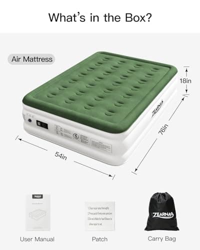 Zearna Full Size Air Mattress with Built in Pump, 18" Raised Comfort Air Bed, Upgraded Flocked Top Blow up Mattress with Carrying Bag, Inflatable Mattress for Guests & Home, AirBed, 650 lbs Max 6
