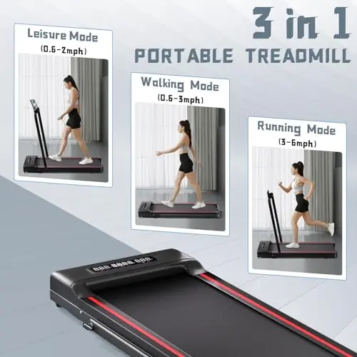 Sperax Treadmill,Walking Pad,Under Desk Treadmill,3 in 1 Folding Treadmills,Treadmills for Home,Black Red 5