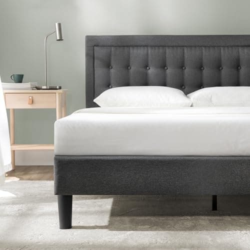 ZINUS Dachelle Upholstered Platform Bed Frame, Mattress Foundation, Wood Slat Support, No Box Spring Needed, Eco Friendly WonderBox (TM) Packaging, Easy Assembly, Dark Grey, King 7
