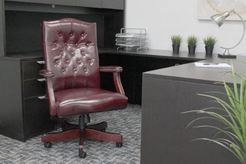 Boss Office Products Classic Executive Caressoft Chair with Mahogany Finish in Burgundy, high-Back (B905-BY) 5