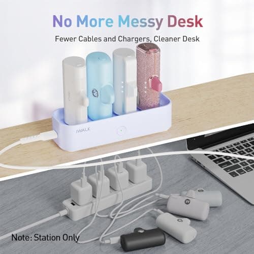 iWALK Charger Station for iWALK Portable Charger 4500mAh, 4800mAh, 5000mAh Power Bank for iPhone Charging Station Multiple USB-C Family-Sized Charger Station for Home(Station Only), Purple 5