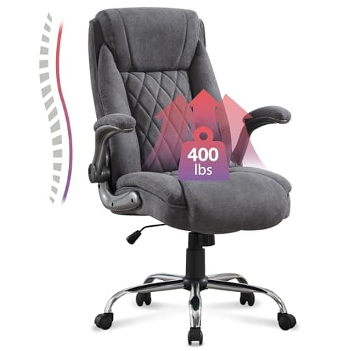 Big and Tall Fabric Office Chair 400lbs High Back Executive Computer Desk Chair with Flip Up Armrest, Breathable Fabric Adjustable Height Ergonomic Home Office Heavy Duty