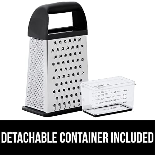 GORILLA GRIP 4-Sided Stainless Steel Cheese Grater With Container, 100% BPA-Free Box Grater, Slip Resistant Base and Handle, Grate Parmesan, Hard Cheeses, Shred Vegetables, Dishwasher Safe, Black 7