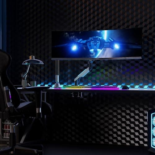 Mount-It! Heavy-Duty Ultrawide Monitor Arm up to 49”, 44 lb Capacity, Desk Mount for Curved & Widescreen Monitors, Compatible with Samsung Odyssey G9, Gas Spring, RGB Lighting, VESA 75x75 & 100x100 7