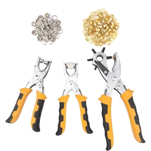3Pcs Hole Punch Plier, Eyelet Punch Tool Set, Leather Eyelet Tool for Paper, Leather, Card, Handbag and Shoes (25X Snap Button Set, 100X Eyelets)