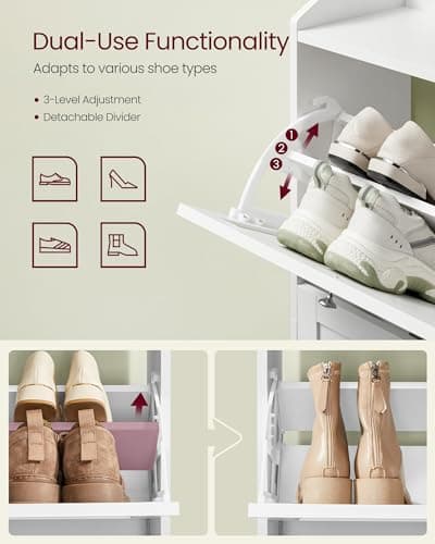 VASAGLE Shoe Cabinet with 3 Flip Drawers, Shoe Organizer, Adjustable and Removable Dividers, Holds 12-20 Pairs, Entryway, 9.4 x 23.6 x 47.7 Inches, Cloud White ULBC036WB02S 5