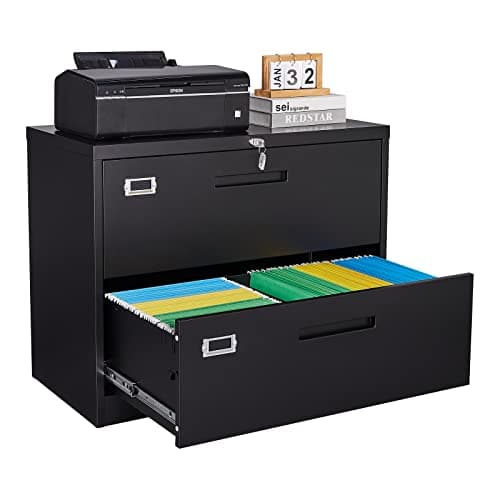 SISESOL 2 Drawer Lateral File Cabinet with Lock,Black Lateral Filing Cabinet,Horizontal Metal Filing Cabinet,Locked Wide Two Drawer File Cabinet for Office Home,Fit A4/F4/Letter/Legal File
