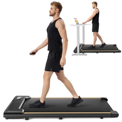 UMAY Fitness Home Folding Incline Treadmill with Pulse Sensors, 3.0 HP Quiet Brushless, 300 lbs Capacity (Black Orange)