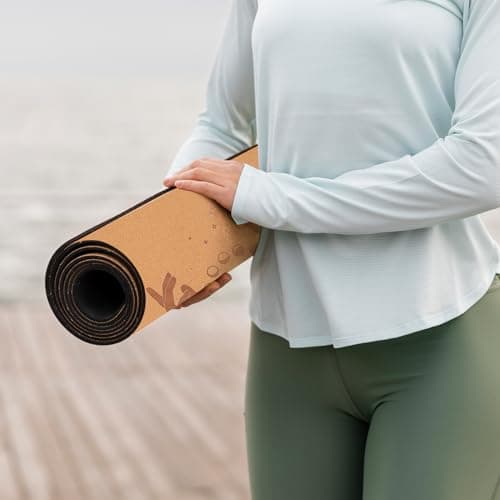Cork Yoga Mat Sports Mat Natural Cork Environmental Protection TPE Anti Slip and Sweat-absorbing, Suitable for Yoga Pilates Meditation Indoor Fitness(72-Inch x 24-Inch x 5mm Thick) (Mysterious and elegant) 7