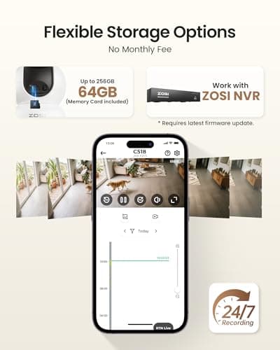 ZOSI 4K Indoor Security Camera, C518 WiFi Pan/Tilt Pet/Dog/Baby Plug-in IP Camera, Auto Tracking, AI Human/Face/Pet Detection, 360° View, Night Vision, 2-Way Audio, 5GHz/2.4GHz WiFi, 64G Memory Card 8