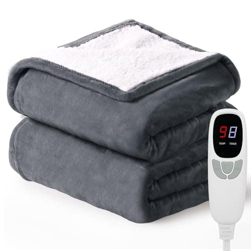 EDENLUNE Heated Blanket Throw Electric Blanket 50''x60'' Heating Blanket with 9 Heating Levels 10 Timer Modes Auto-Off Fast Heating Overheat Protection ETL Certified Machine Washable Gift