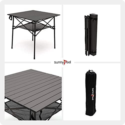 SUNNYFEEL Aluminum Folding Table for Camping, Lightweight Roll Up Top, Portable Camp Tables with Carry Bag for Outdoor Picnic (Square, Brown) 7