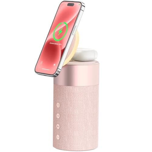 COLSUR Bluetooth Speaker, Magnetic Wireless Charger, Bluetooth Speakers with Night Light, 2 in 1 Wireless Charging Station for iPhone 17/16/15/14/13/12 Series, AirPods Pro 2/4/3/2（Gift Ideal） (Pink)