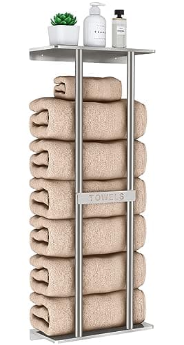 STWWO Bathroom Towel Storage for Bathroom, Wall Towel Rack for Rolled Towels, 30 inch Towel Holder Wall Mounted with Metal Shelf Can Holds 6 Large Towels, Brushed Nickel