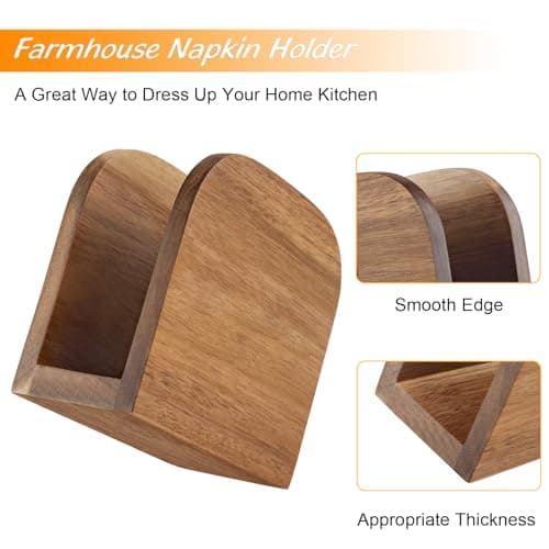 ALELION Acacia Wood Napkin Holder for Table, Wooden Upright Napkin Holders for Kitchen, Standing Napkin Dispenser for Kitchen Dining Room Party Cocktail Outdoor Use 5