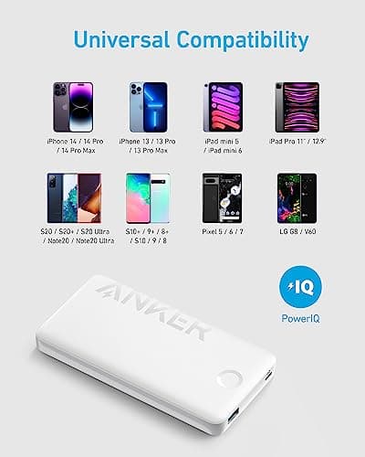Anker Power Bank, 10,000mAh Portable Charger (PowerCore PIQ), High-Capacity Battery Pack for iPhone 15/15 Plus/15 Pro/15 Pro Max/14/14 Pro/Samsung/Pixel/LG (Cable and Charger Not Included)(White) 5