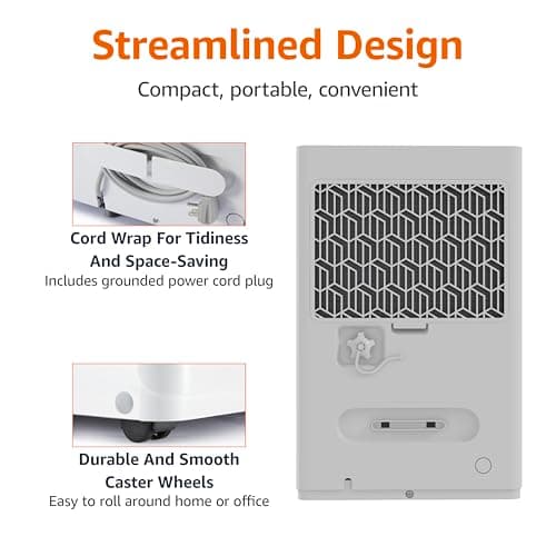 Amazon Basics 50-Pint Large Dehumidifier with Humidity Control, Timer, Auto-Defrost, Overflow Protection, Energy Star Certified, Washable Filter for Rooms up to 4000 SFT, White 6