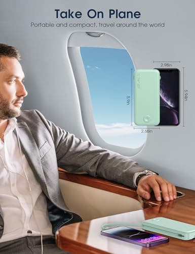 Nusyddy Portable Charger, 12000mAh 22.5W Fast Charging Power Bank with Built-in Cables & Wall Plug, Travel Essentials External Battery Pack, USB C Battery Phone Charger for iPhone, iPad, Samsung Green 8