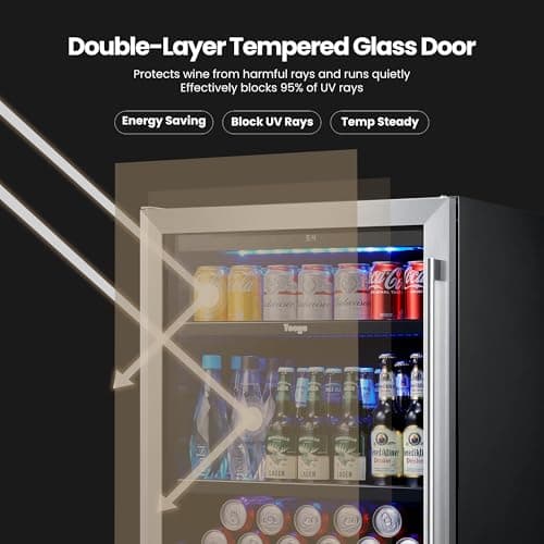 Yeego Beverage Refrigerator Cooler - 24 inch 180 Cans Mini Fridge with Glass Door, 34-54 ℉ Under Counter Refrigerator Built-in for Wine Beer Soda for Bar Bedroom Office(Left-Hinged) 5